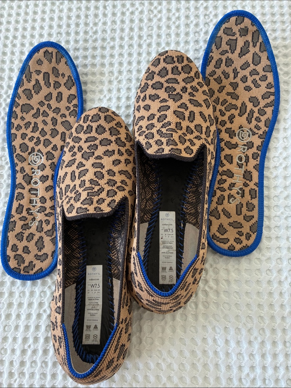 Rothy's Leopard Print Flats with Blue Trim